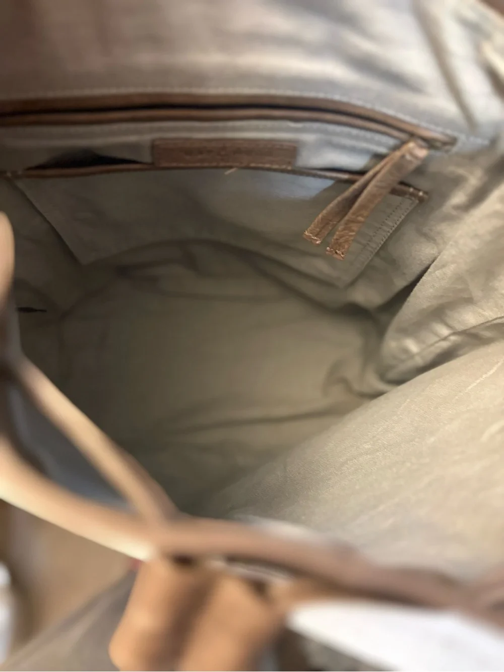 Day & Mood Taupe Leather Drawstring Backpack Hobo Bag Boho